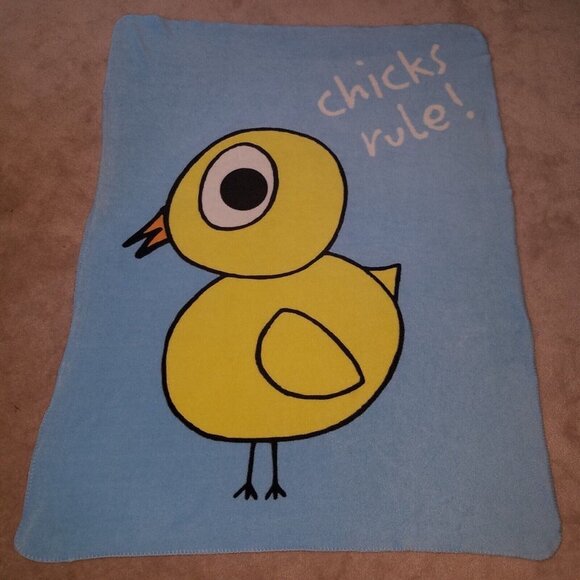 Chicks Rule Blue Yellow Lightweight Fleece Blanket Throw 41x52